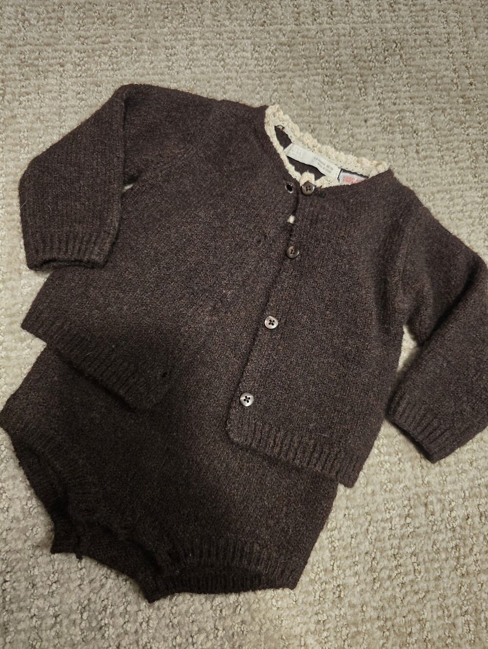 ZARA Girls' Brown Knit Cardigan & Bodysuit Set
